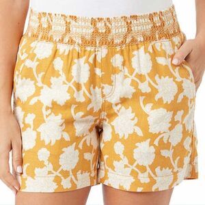 BRIGGS Ladies Linen Blend Shorts Womens Size L Orange Cream Floral Flowers NWT